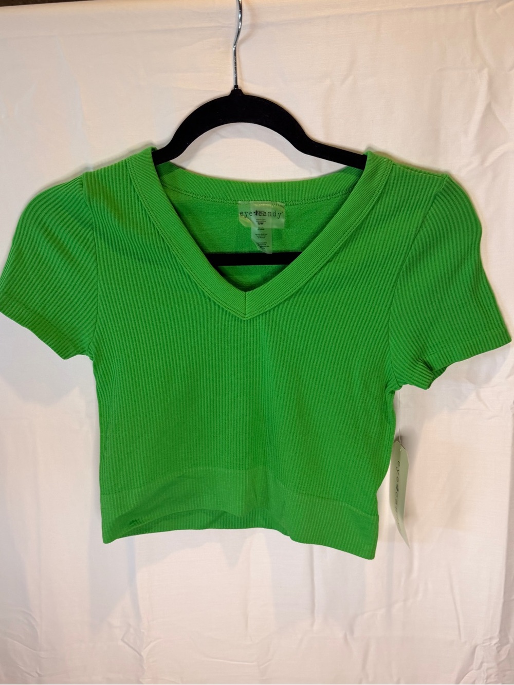 eye candy Bright Green Ribbed V-Neck Crop Top